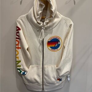 Aviator Nation 5 Stripe zip hoodie in Vintage Whites.  Size: unisex XS